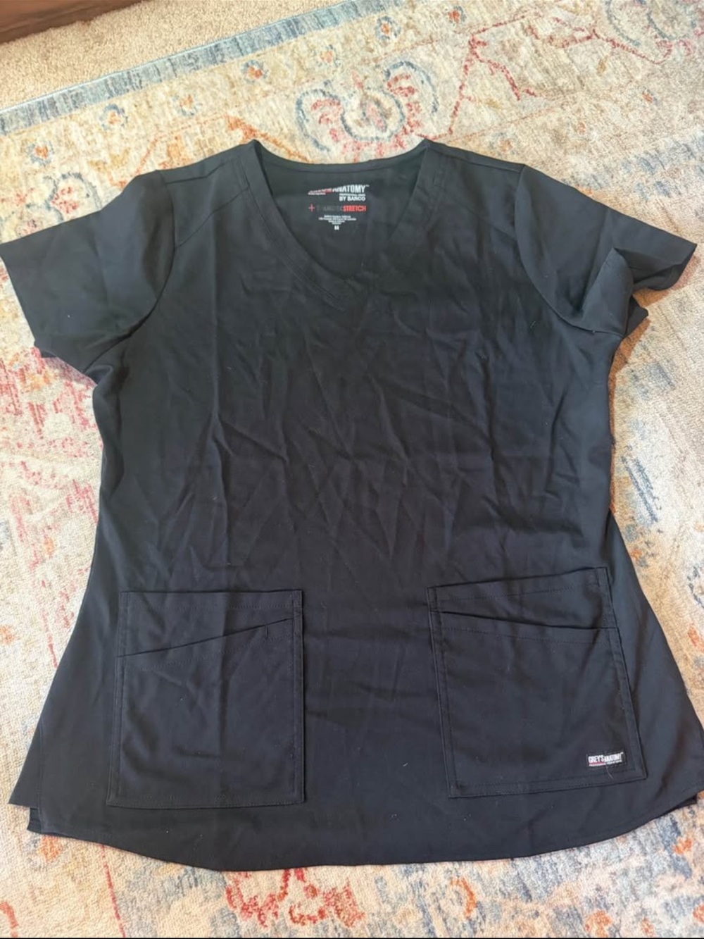 Grey's Anatomy Black V-Neck Scrub Top with Front Pockets